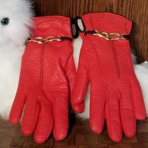 Aris red gloves with black stiching & gold buckle